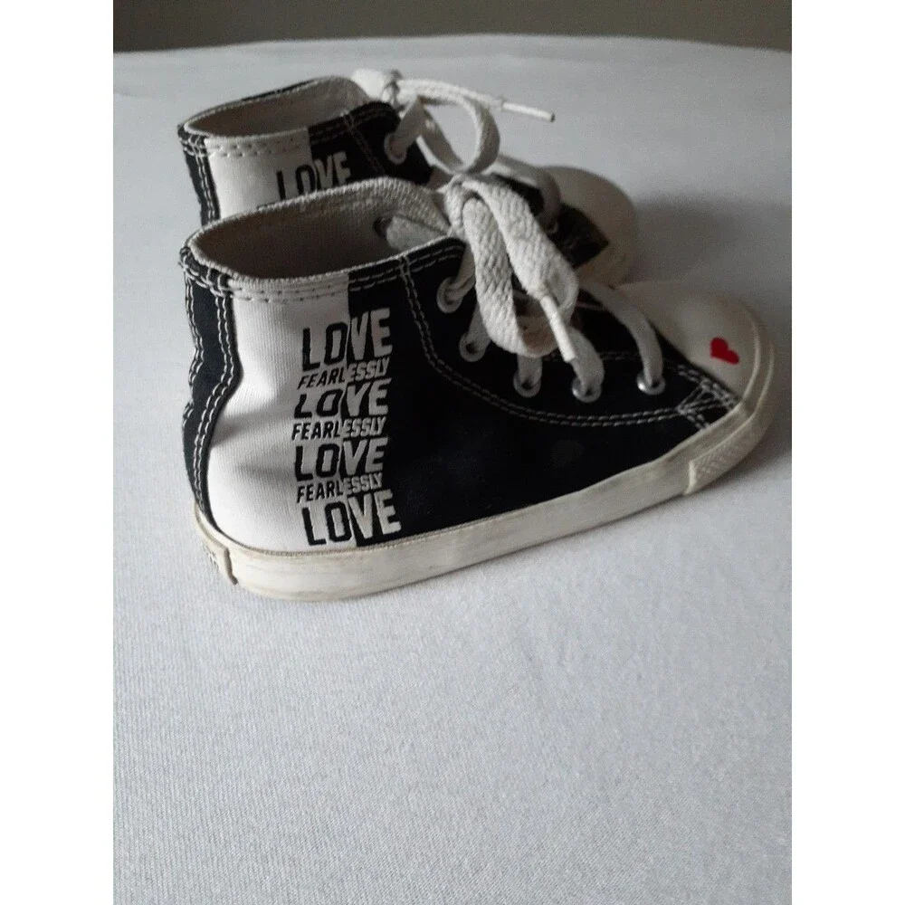 Converse Sneakers Kids Shoes Love Fearlessly Yourself First US 9 Black Red Heart